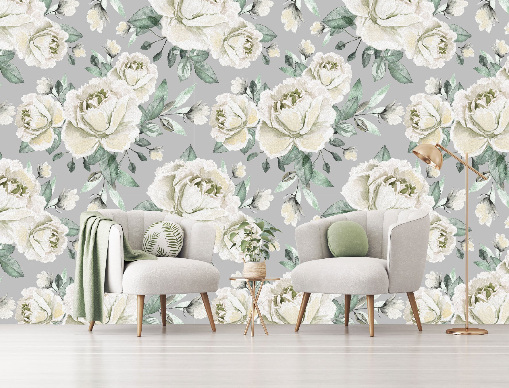 Mural Flores Acuarela Rosas Color Crema - MT160
