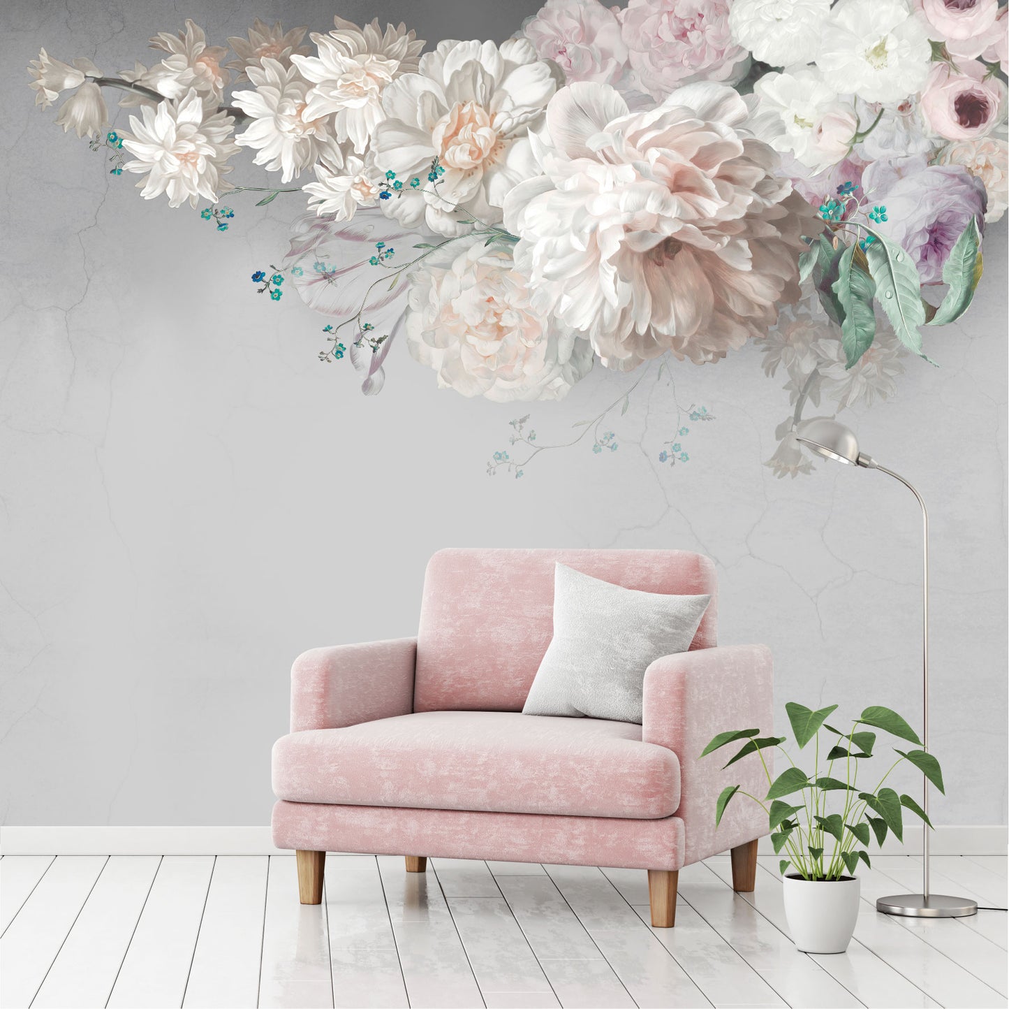 Mural Flores de Pintura al óleo con fondo gris  - MT444
