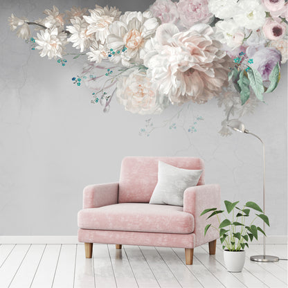 Mural Flores de Pintura al óleo con fondo gris  - MT444