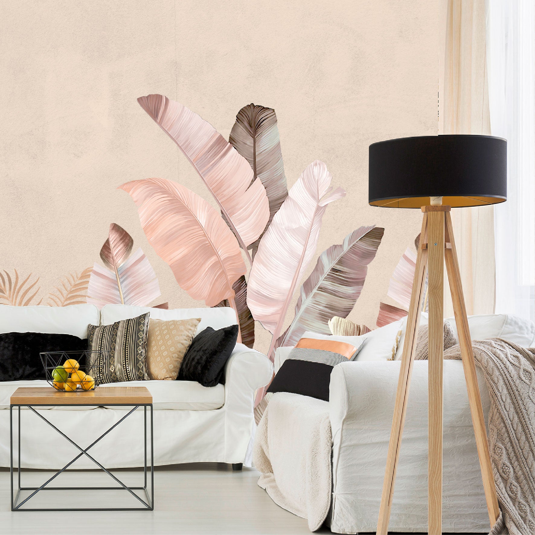 Mural Tropical Plumas Rosas - MT577