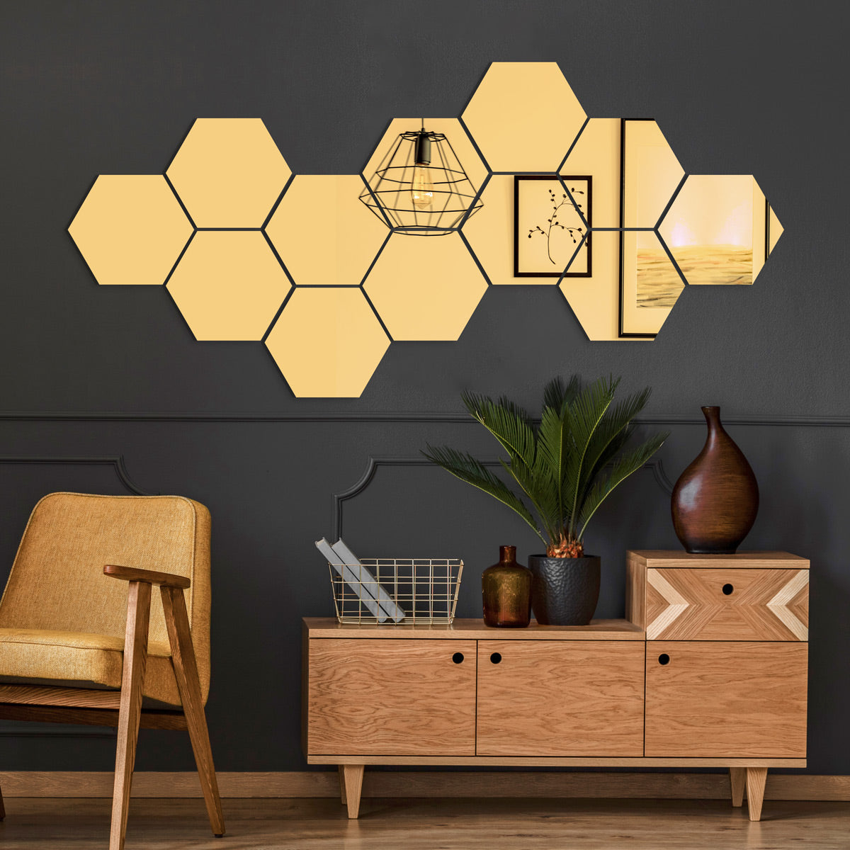 Pvc Imitación Espejo Dorado Hexagonales  - Pack por 6 unidades - ES011