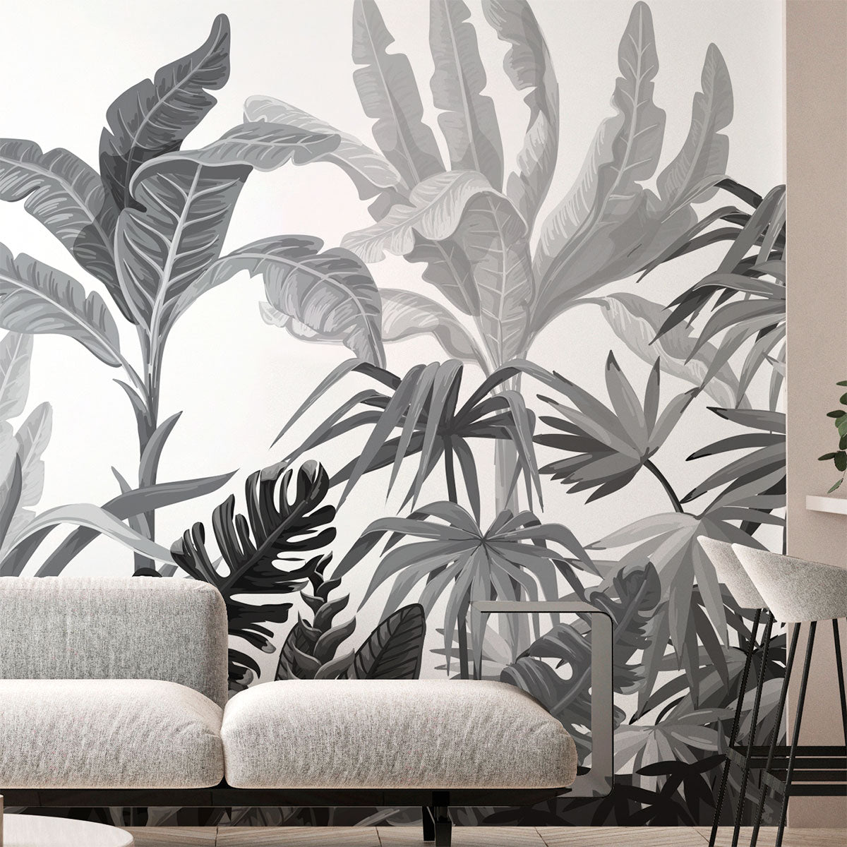 Mural Jungla Tropical Blanco y Negro - MT137