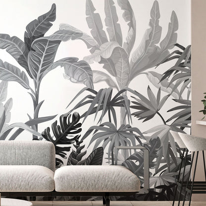 Mural Jungla Tropical Blanco y Negro - MT137
