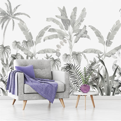Mural Jungla Tropical en escala de grises - MT568