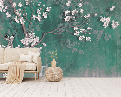 Mural Tropical Árbol con Flores y Pájaros - MT186