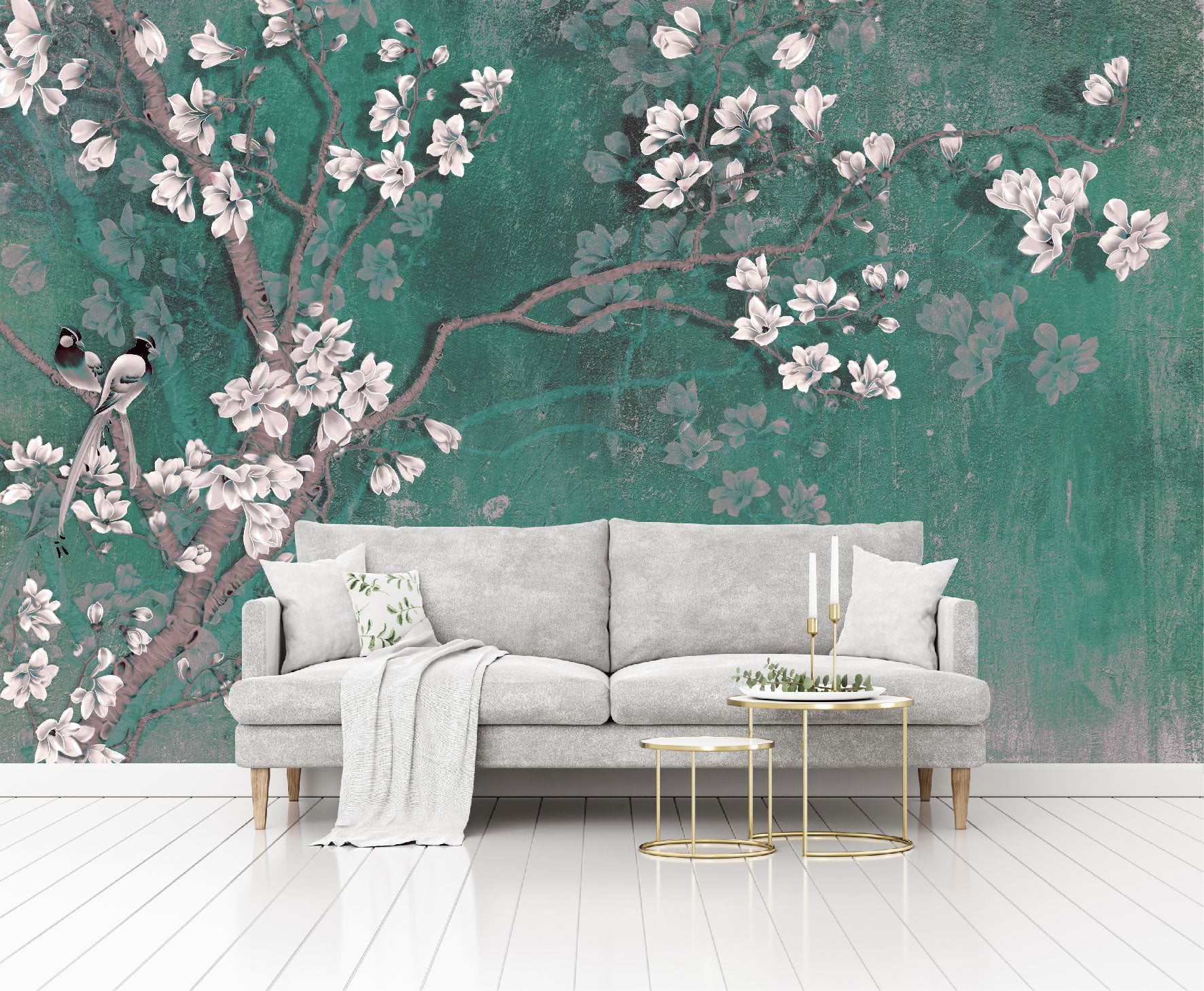 Mural Tropical Árbol con Flores y Pájaros - MT186
