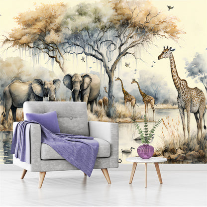 Mural Paisaje en una selva africana con árboles junto a un río - MT331