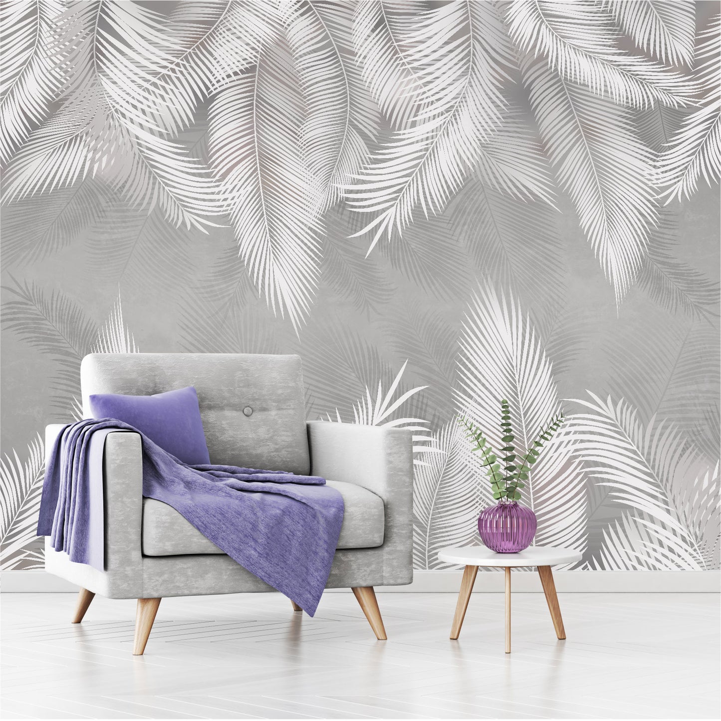 Mural Plumas Blancas y Grises - MT414