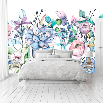 Mural Tropical Flores Coloridas Acuareladas - MT157