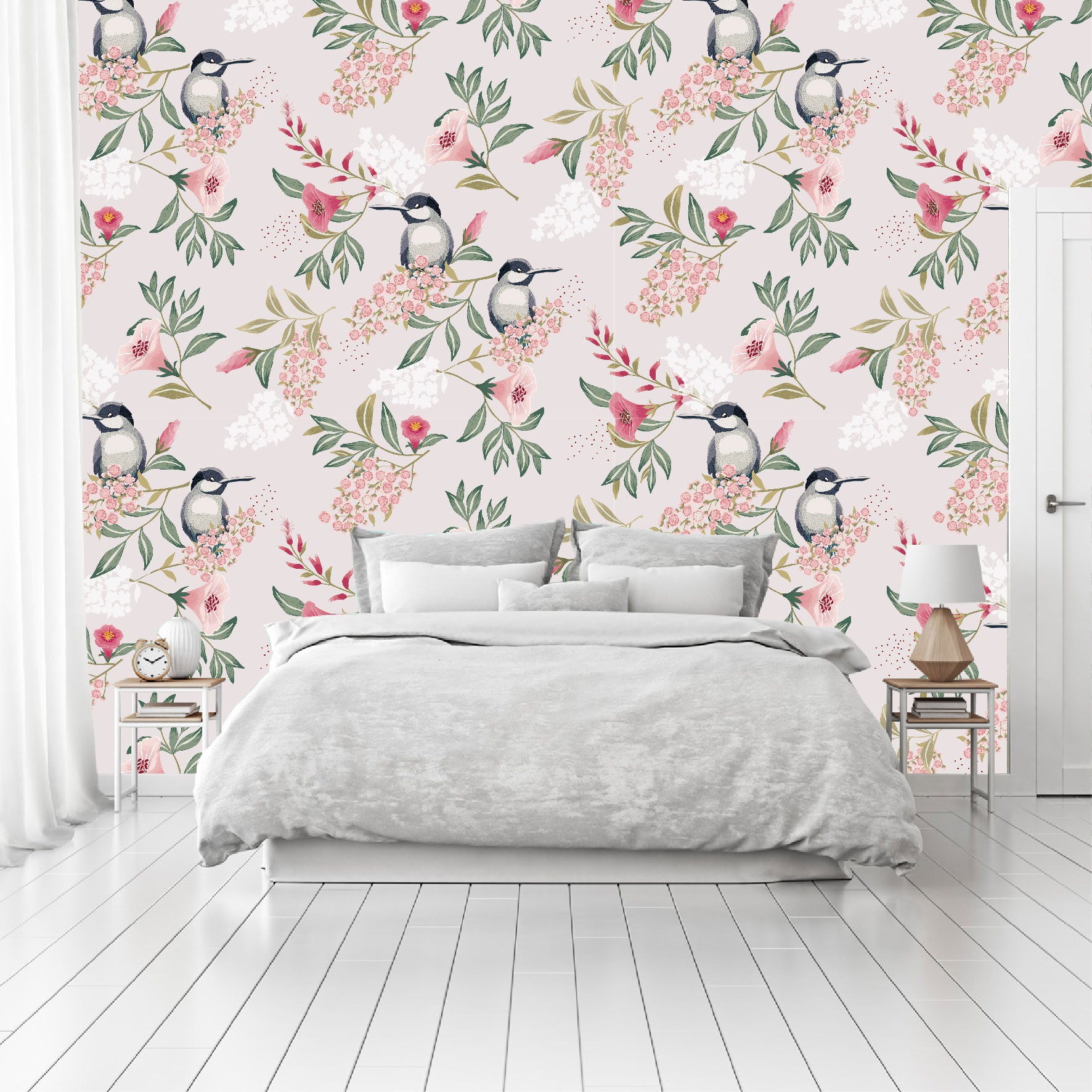 Vinilo Mate Tropical Pájaros en Primavera 089