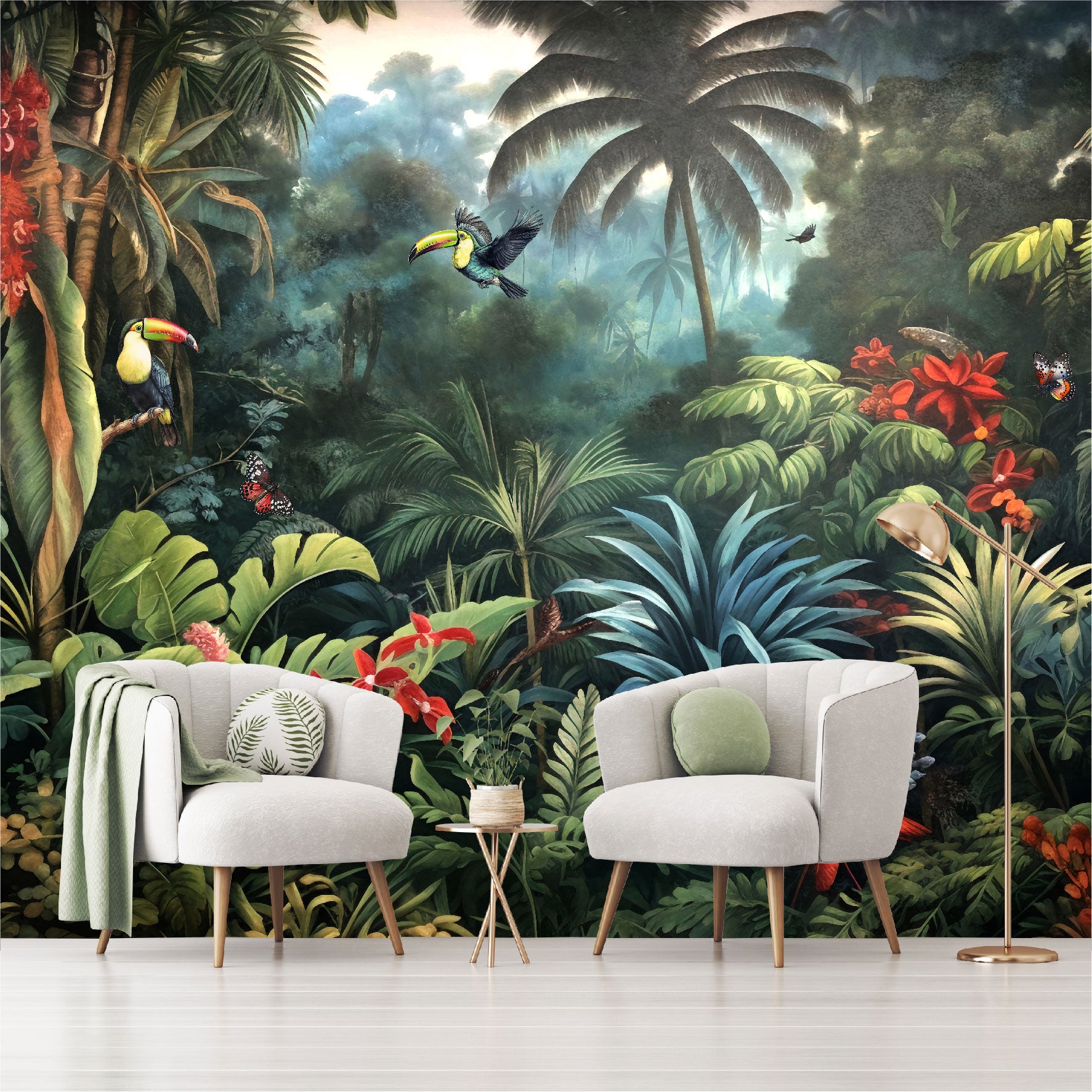 Mural Jungla Tropical con Loros - MT405