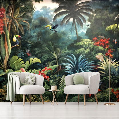 Mural Jungla Tropical con Loros - MT405