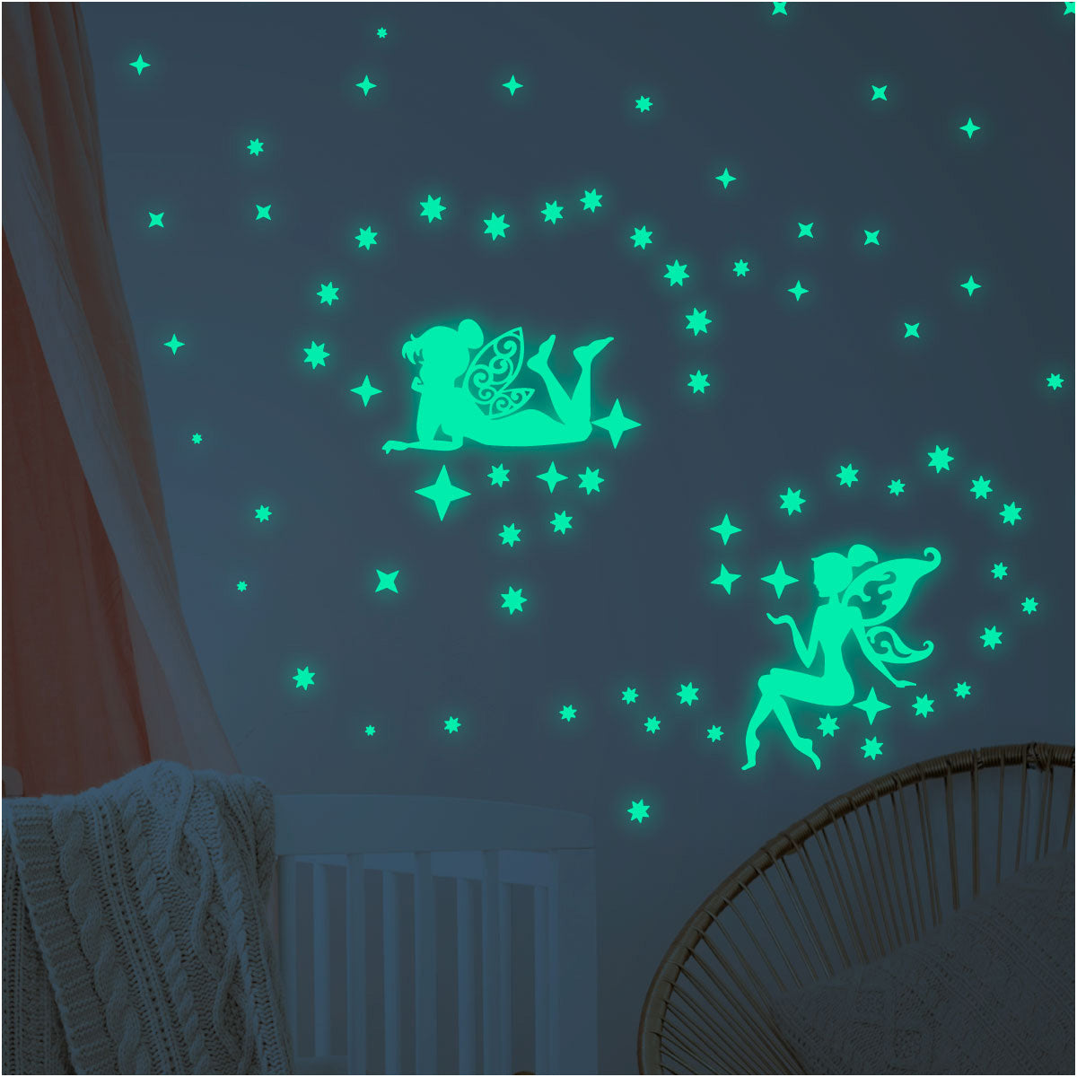 Vinilo Decorativo Fotoluminiscente 2 Hadas con 100 Estrellas - VF005