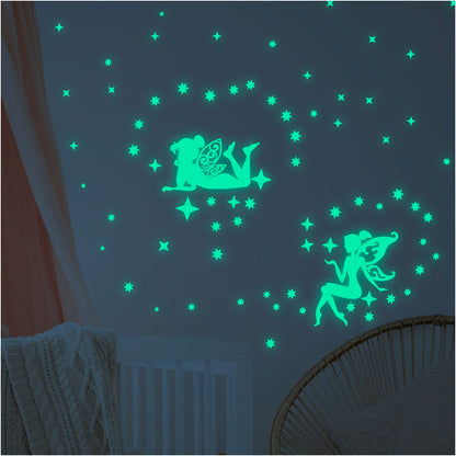 Vinilo Decorativo Fotoluminiscente 2 Hadas con 100 Estrellas - VF005