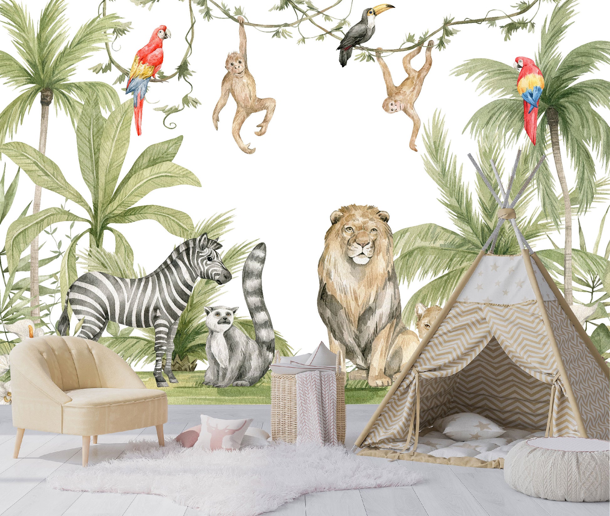 Mural Selva Tropical con Animales - MI036