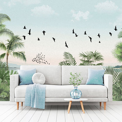 Mural Playa Tropical con Aves - MT572