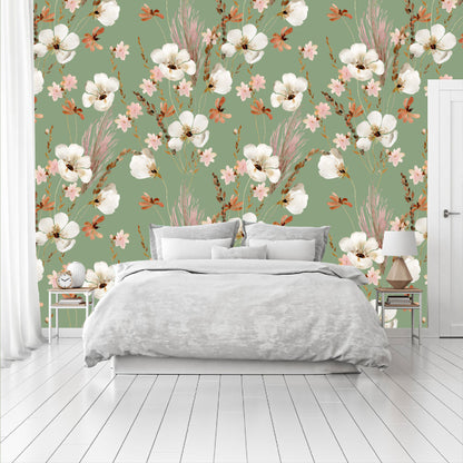 Mural Mate Flores Acuareladas con Fondo Verde - MT431