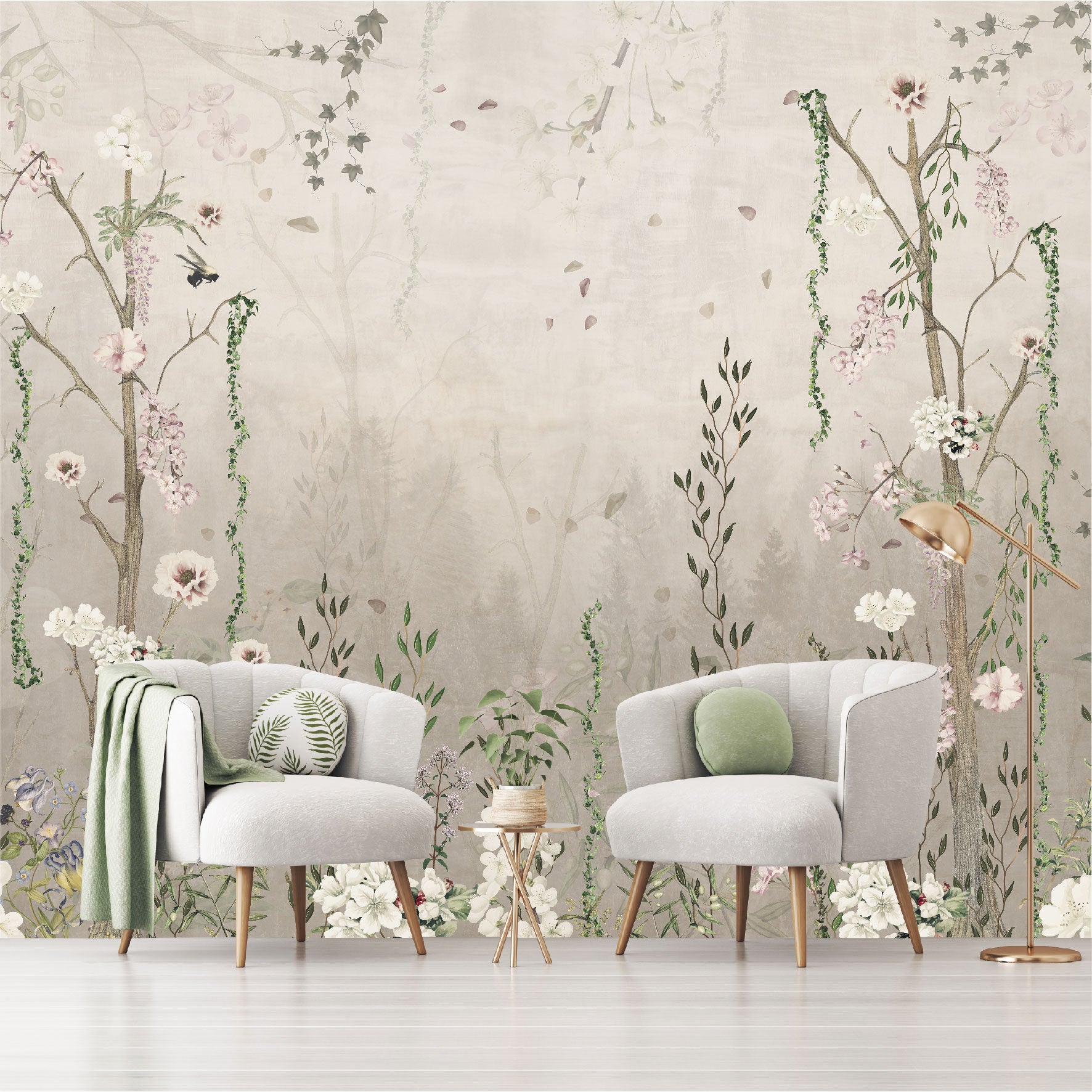 Mural Flores con Enredaderas Estilo Vintage - MT192