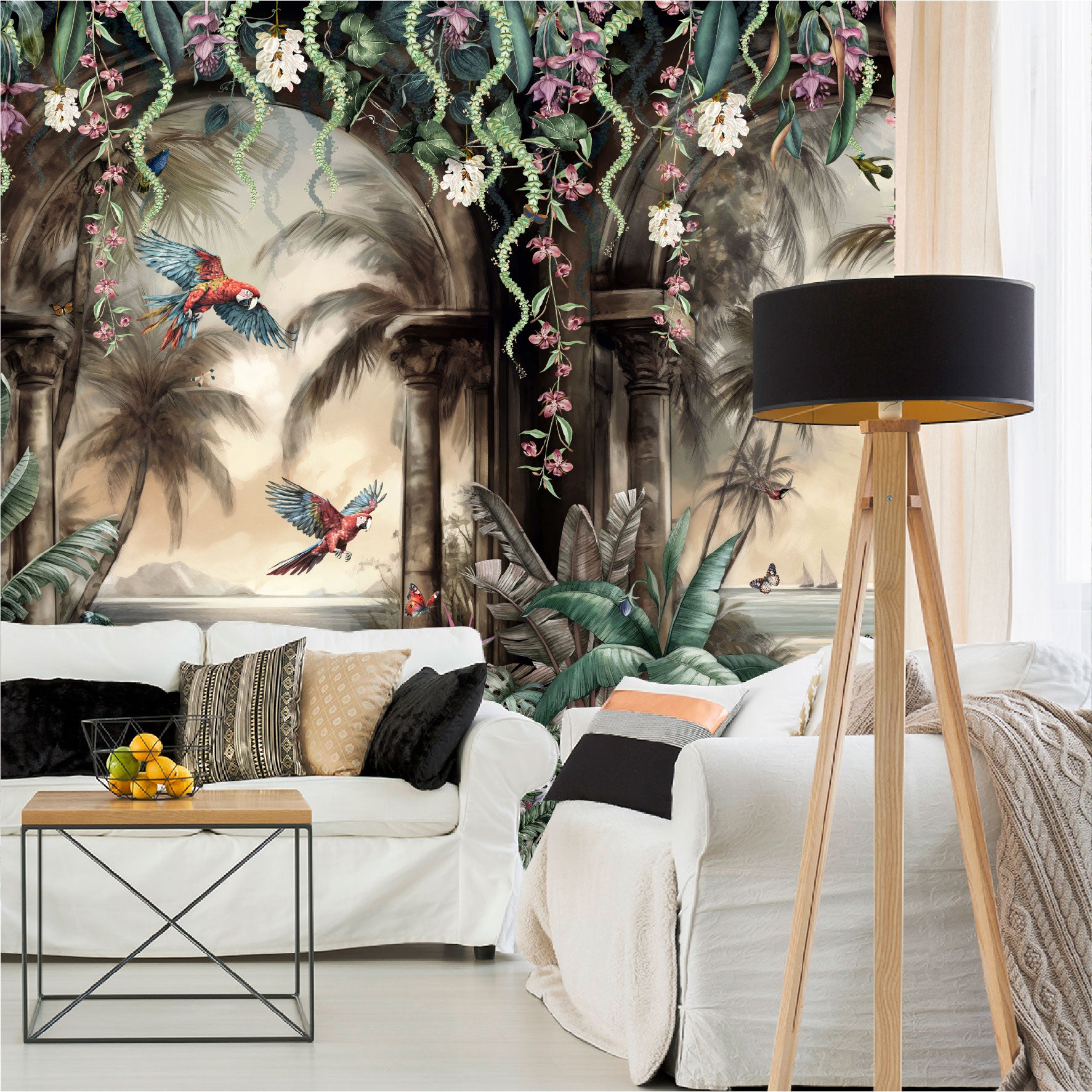 Mural Arco Tropical con loros en el bosque  - MT443