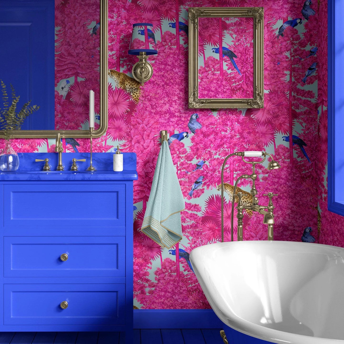 Patrón Jungla Fucsia con Leopardos y Loros - MT614