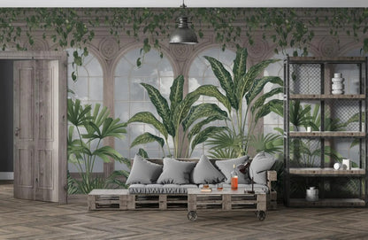 Mural Tropical Columnas con Hojas de Plátano - MT604