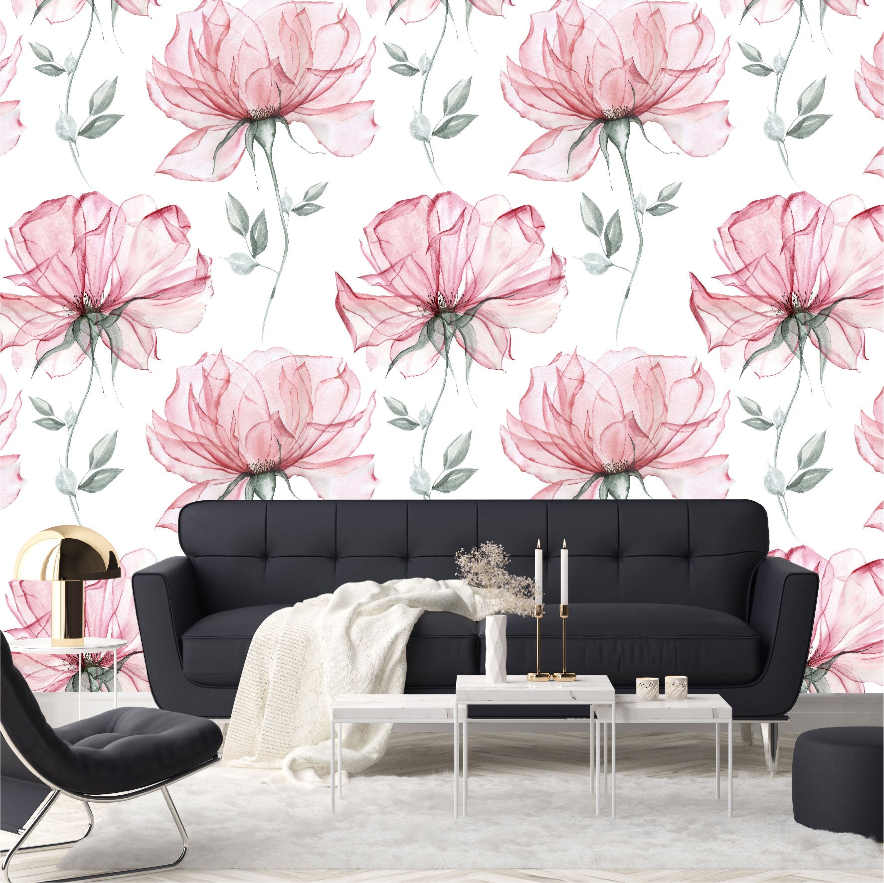 Mural Mate Flores Acuareladas Rosas - MT428