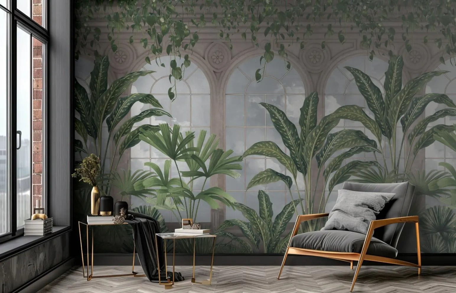 Mural Tropical Columnas con Hojas de Plátano - MT604