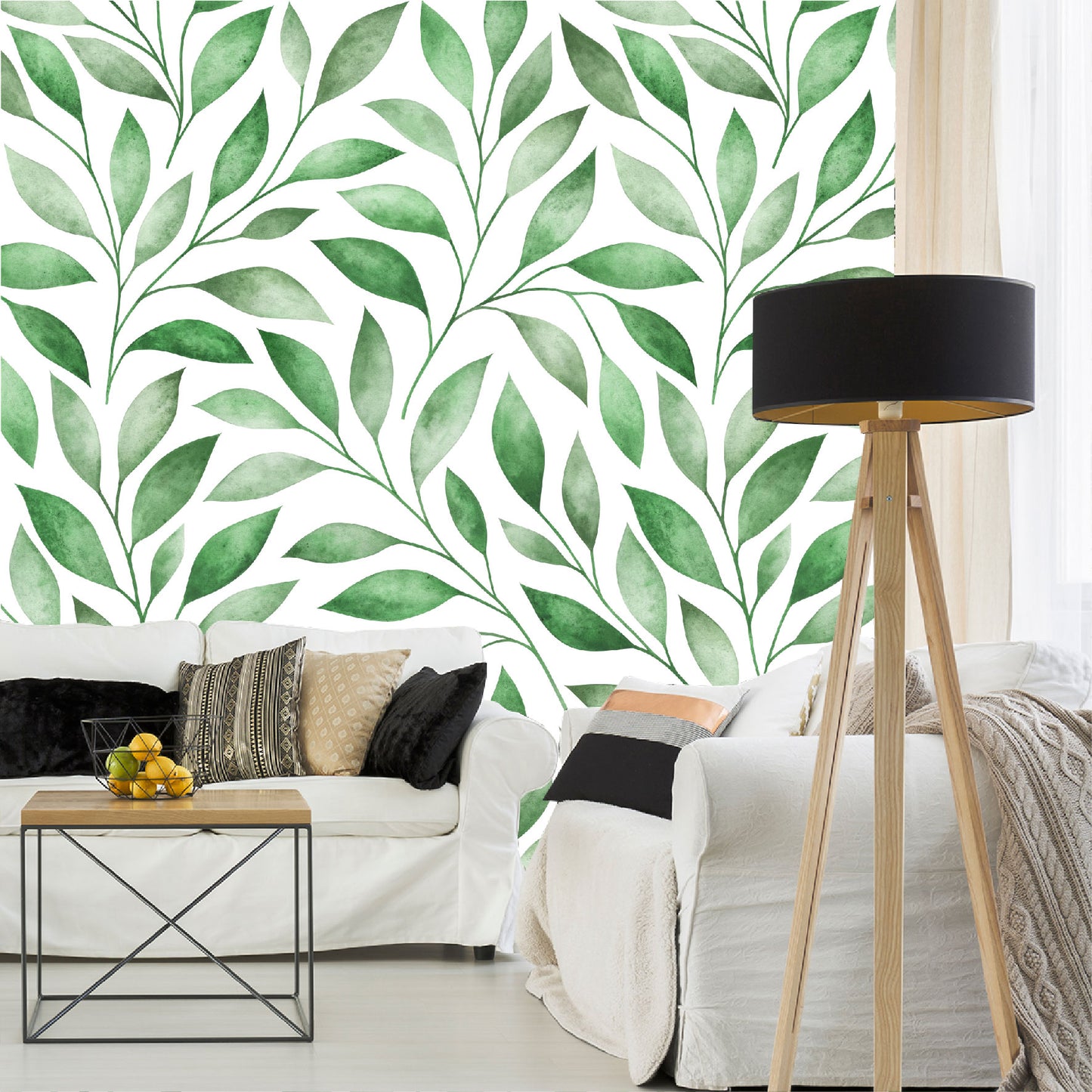 Vinilo Mate Tropical Hojas Verdes Estilo Acuarela 123