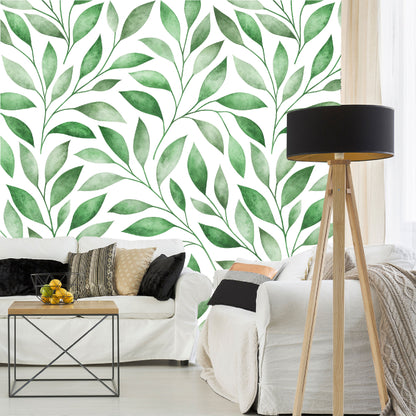 Vinilo Mate Tropical Hojas Verdes Estilo Acuarela 123