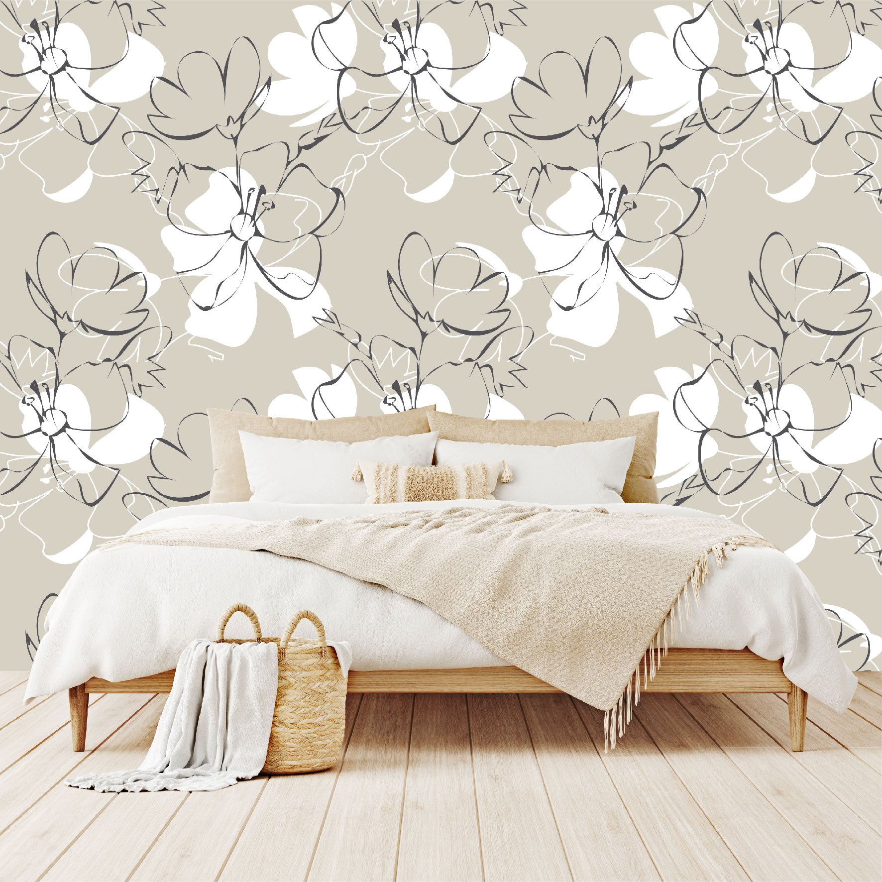 Vinilo Mate Beige con Flores Blancas 105