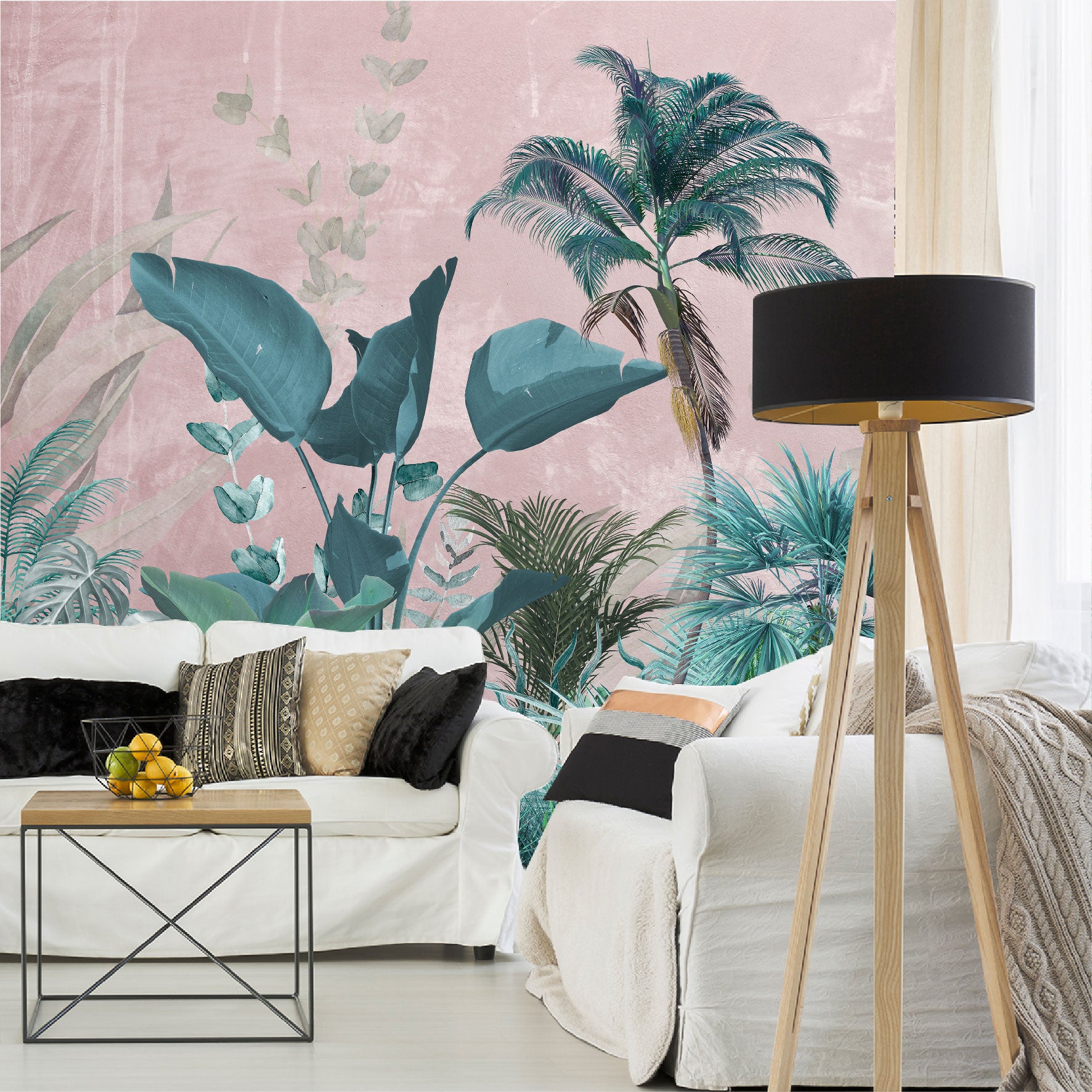 Mural Jungla Tropical con Fondo Rosa - MT189