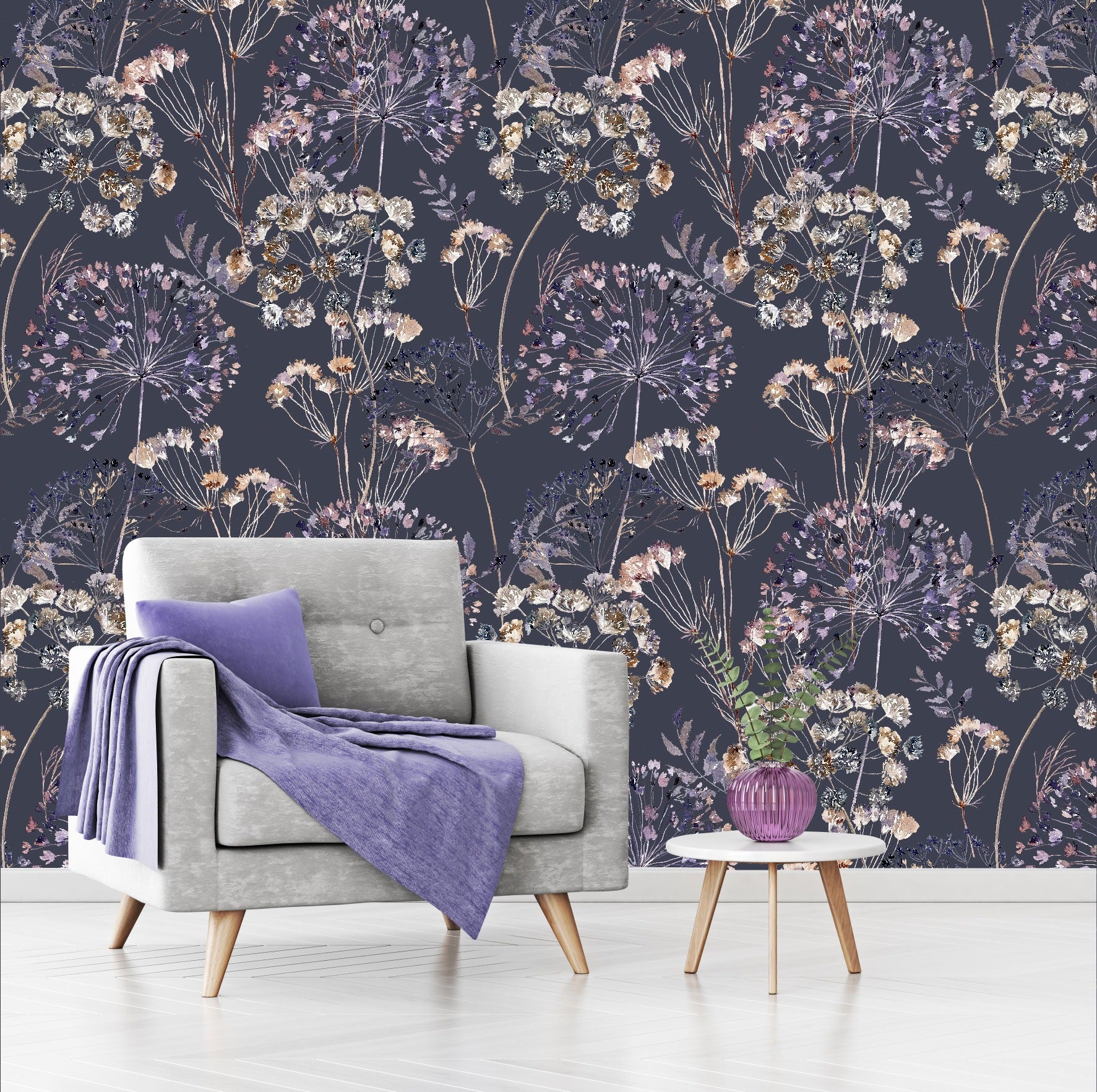 Mural Mate Flores Estilo Boho fondo oscuro - MT426