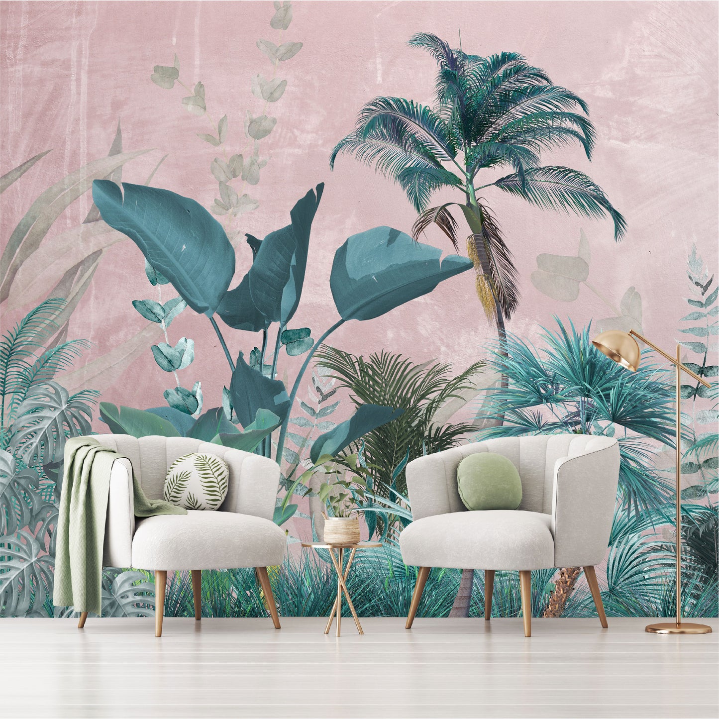 Mural Jungla Tropical con Fondo Rosa - MT189