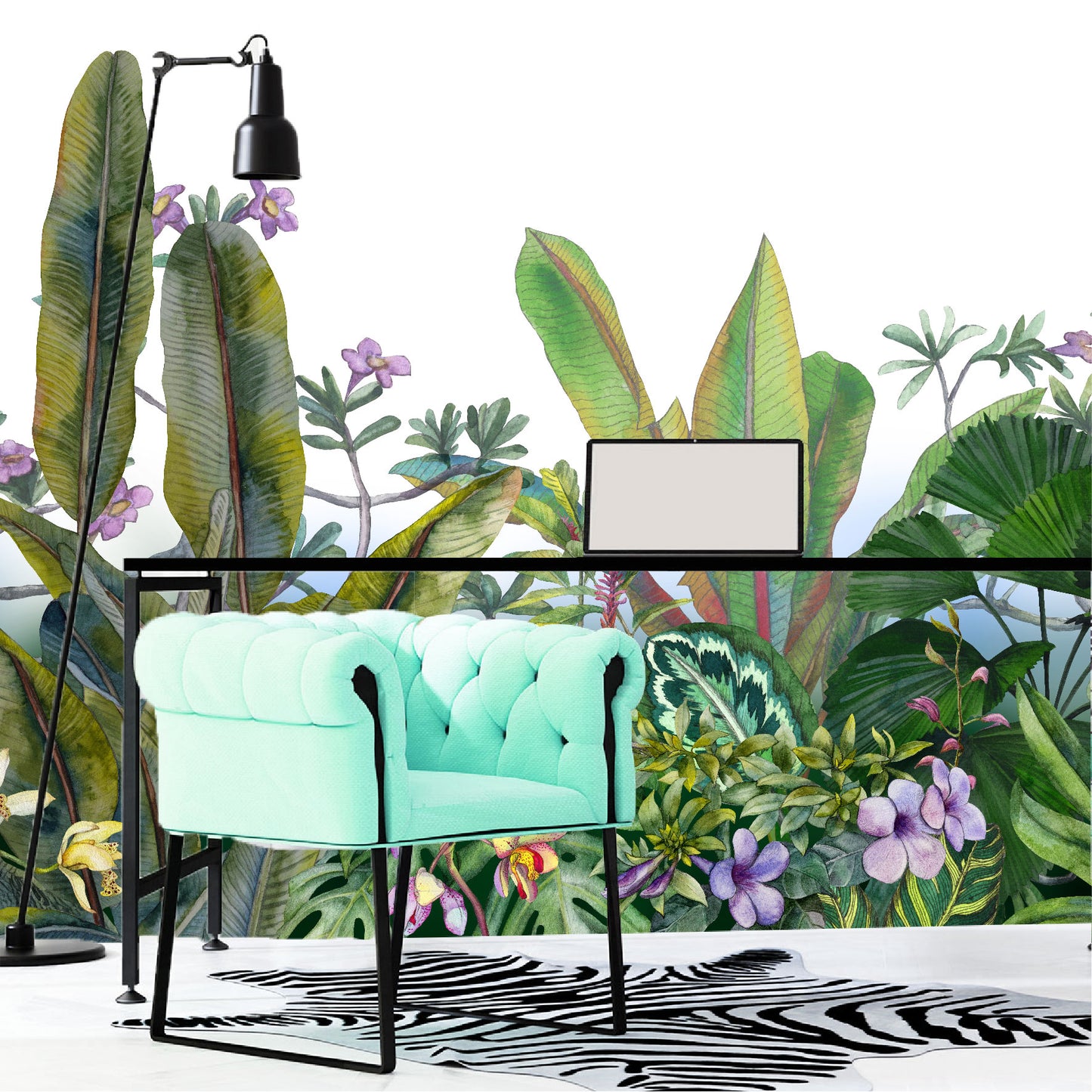 Mural Hojas Tropicales con Flores - MT156