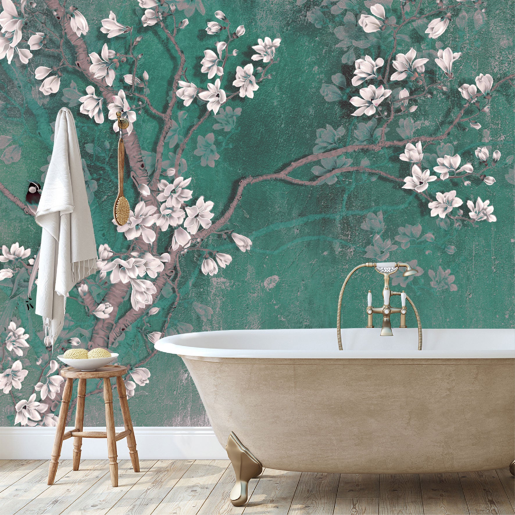 Mural Tropical Árbol con Flores y Pájaros - MT186