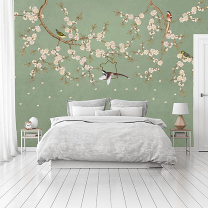 Mural Vintage Ramas con Flores y Pajaritos - MT227