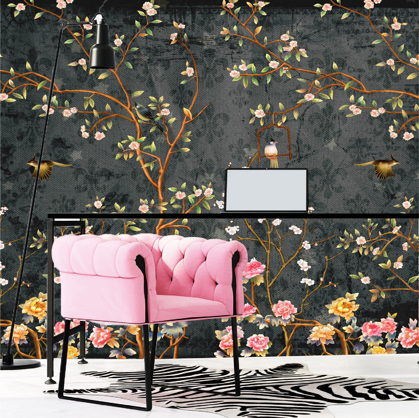 Mural Campestre Inglés Gris Oscuro - Negro - MT375