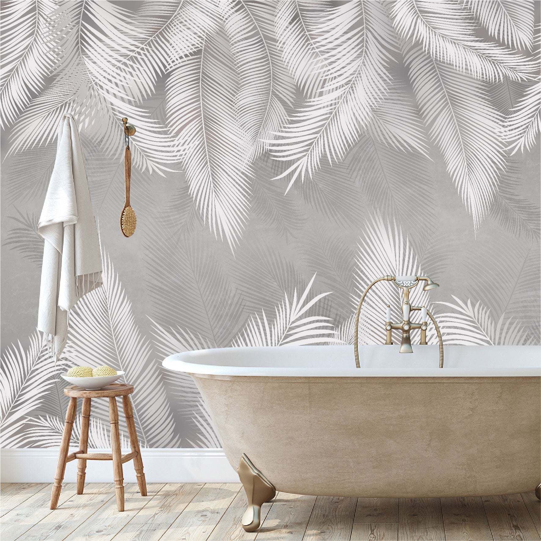 Mural Plumas Blancas y Grises - MT414