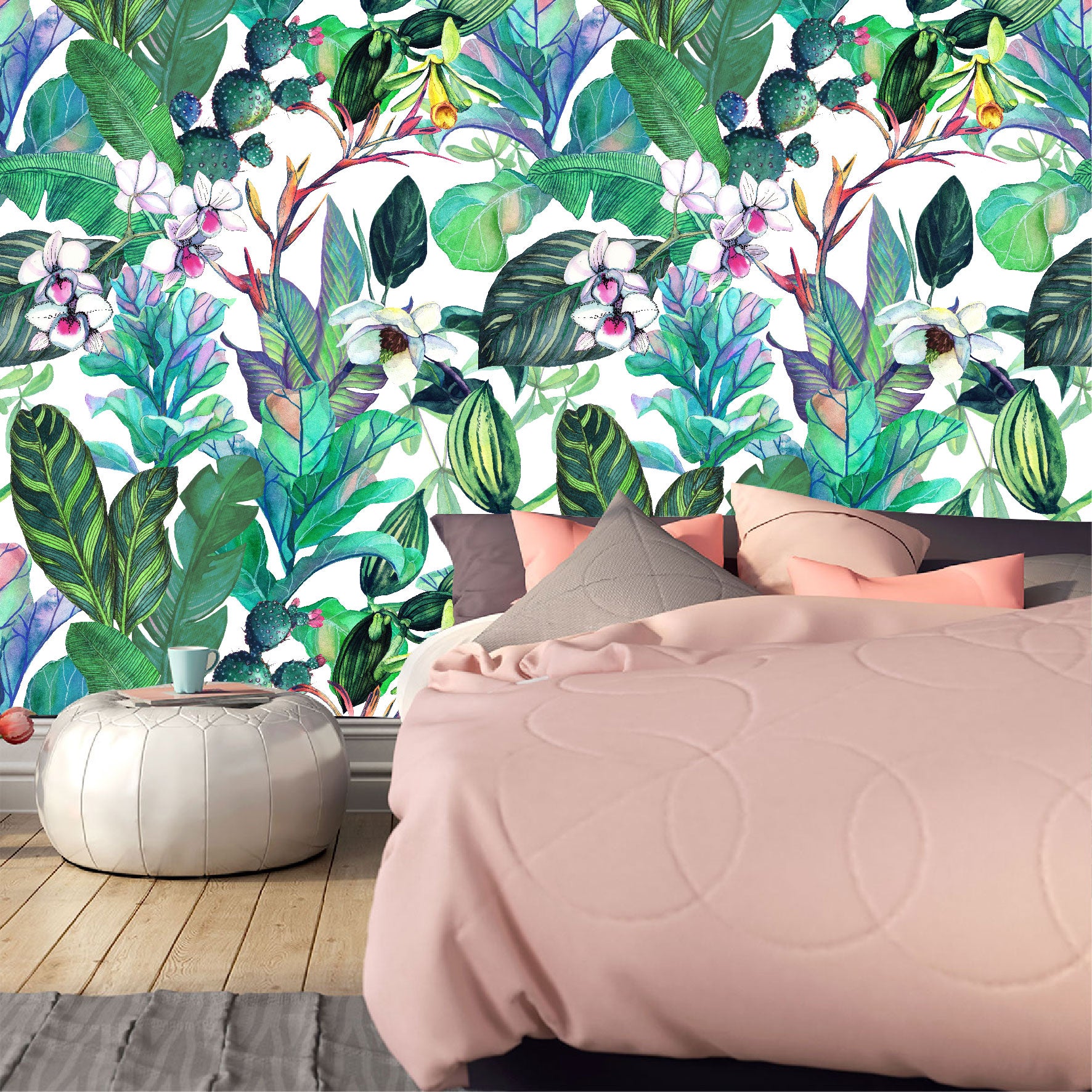 Mural Tropical Flores con Hojas y Cactus - MT154