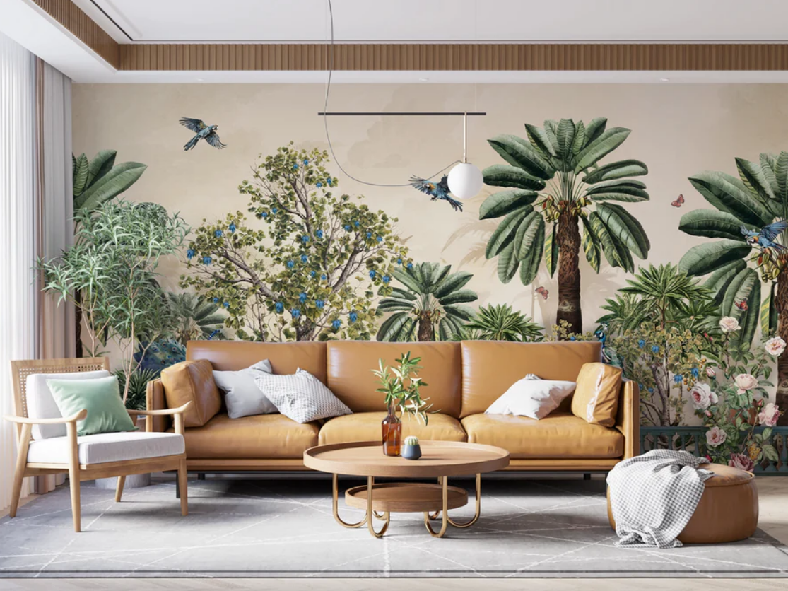 Mural Jardín con pavos reales - MT390