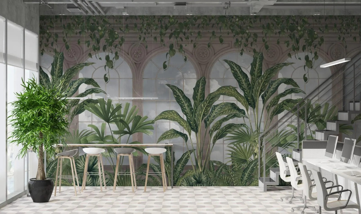 Mural Tropical Columnas con Hojas de Plátano - MT604