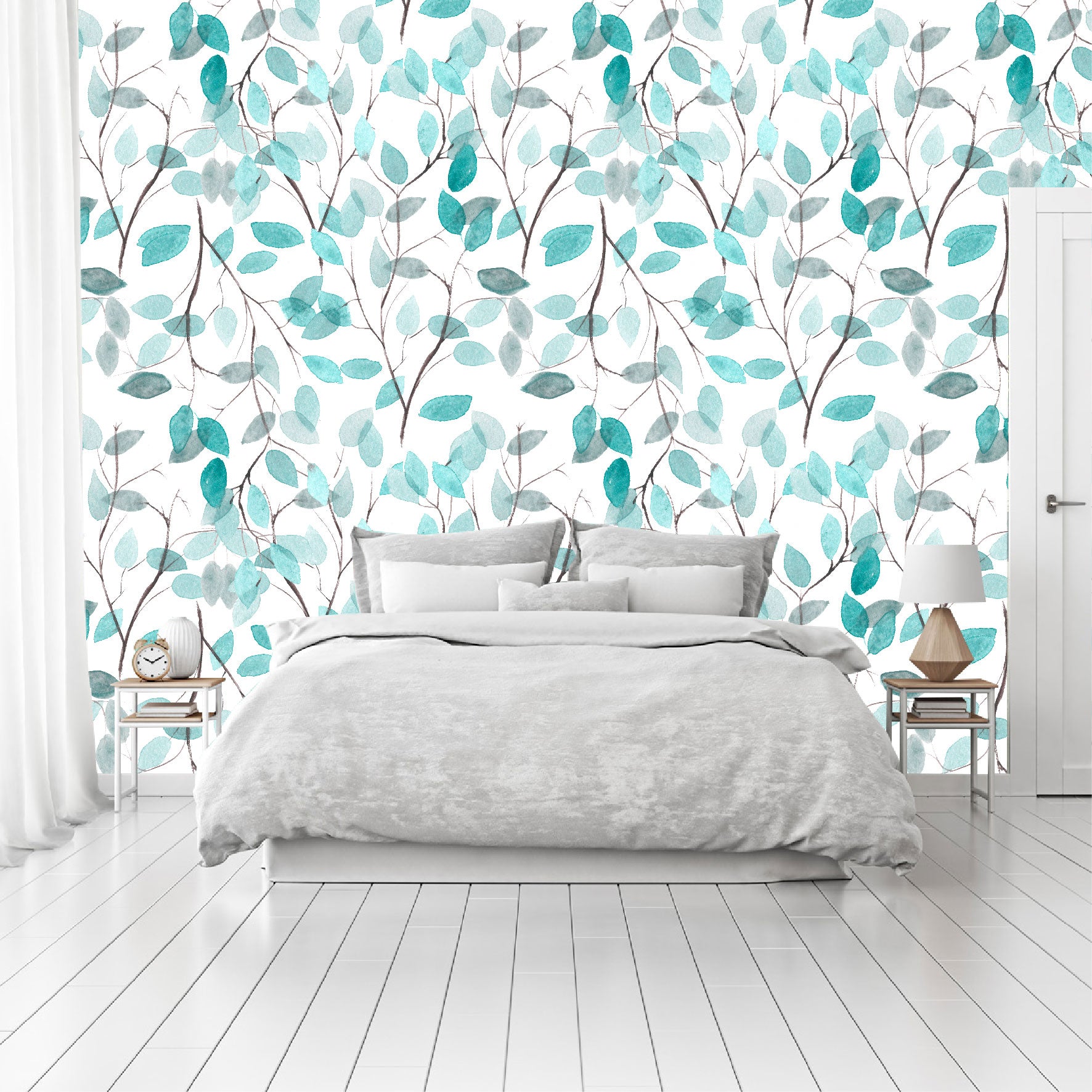 Vinilo Mate Hojas Color Aqua 030