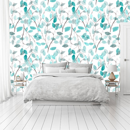 Vinilo Mate Hojas Color Aqua 030