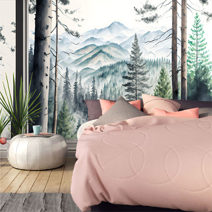 Mural montañas con bosque tropical acuarelado - MT367