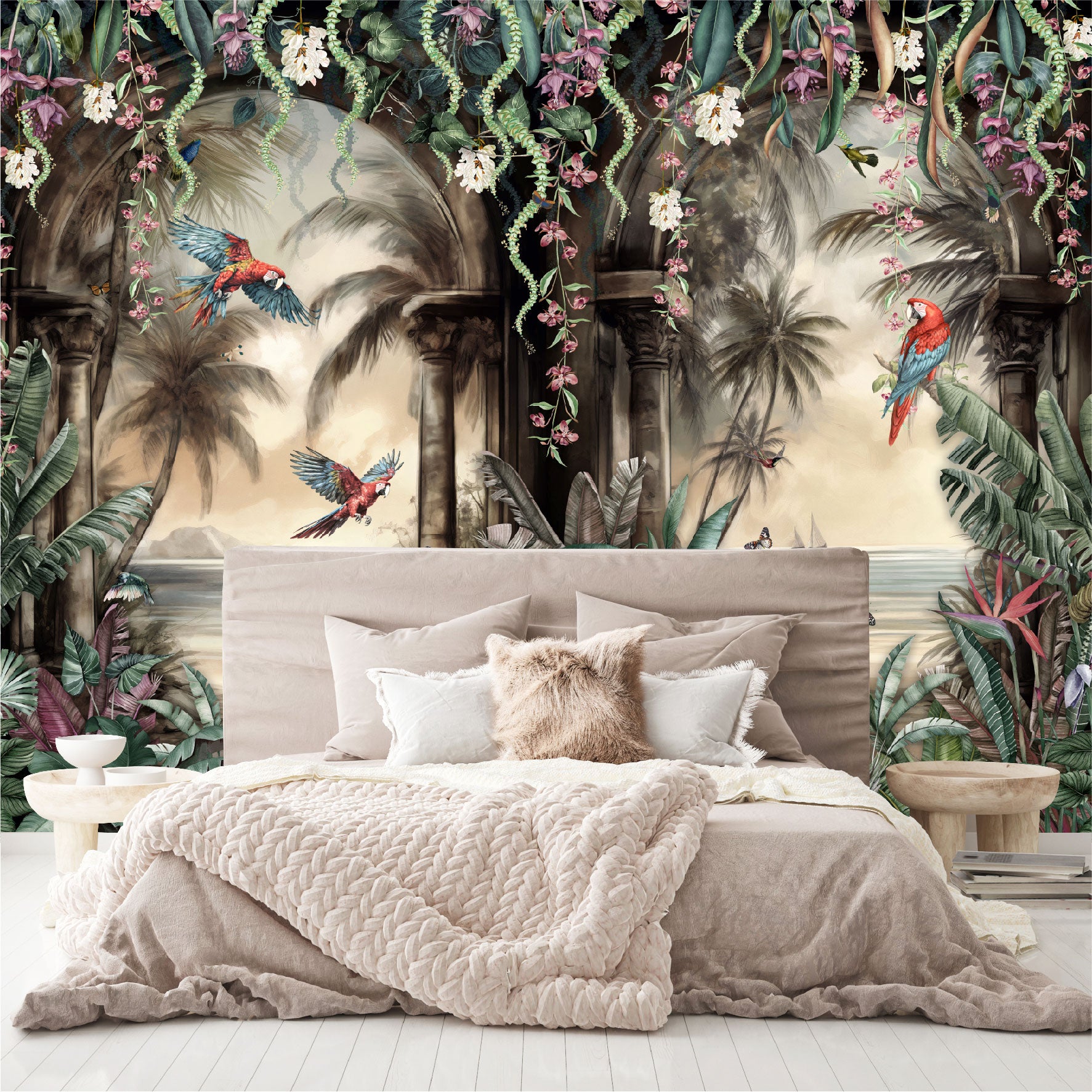 Mural Arco Tropical con loros en el bosque  - MT443