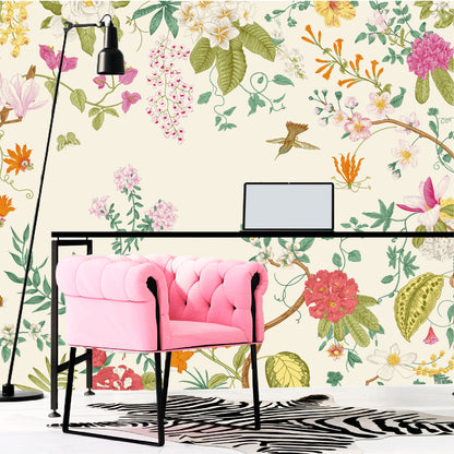 Mural Jardín Tropical con Flores y Mariposas - MT483
