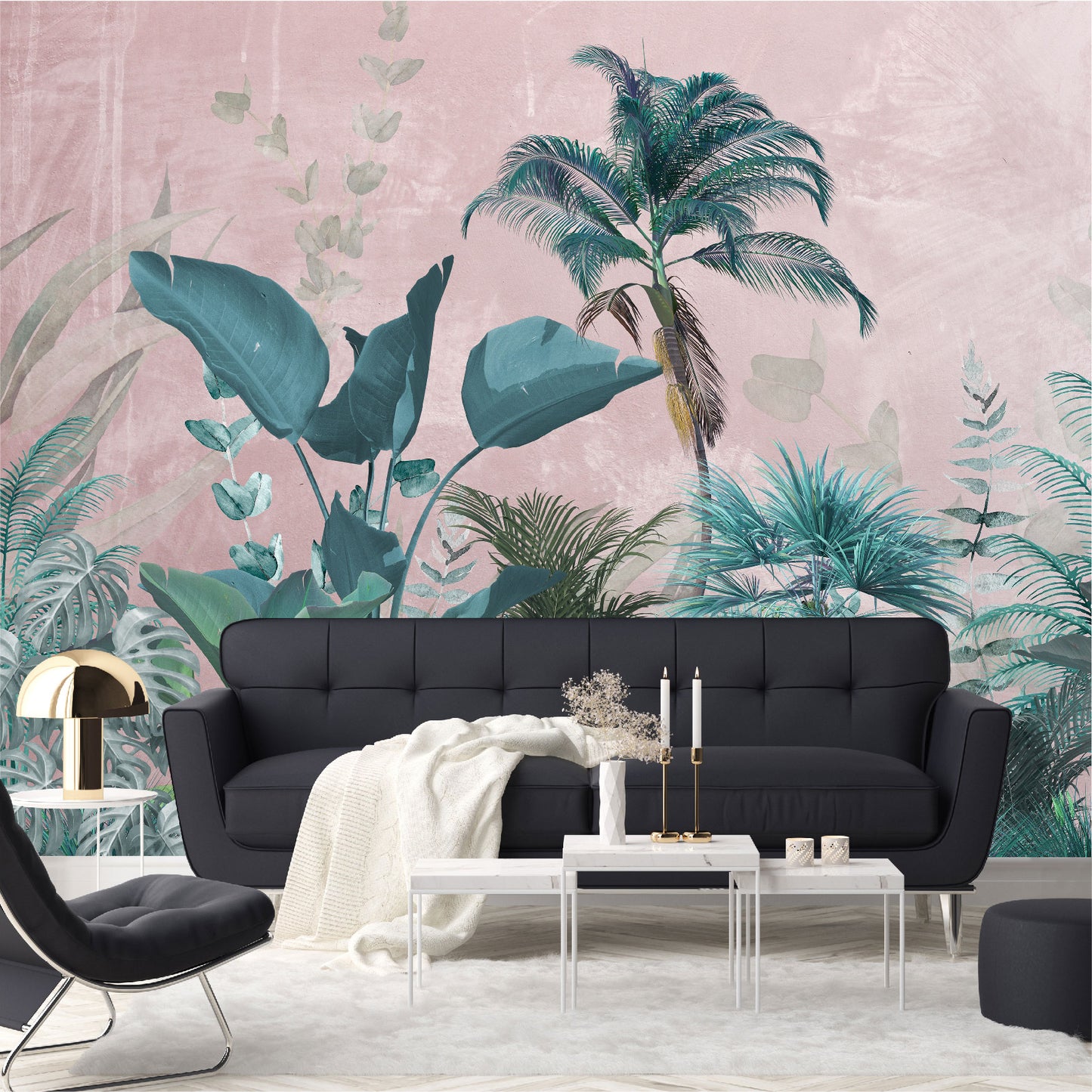Mural Jungla Tropical con Fondo Rosa - MT189