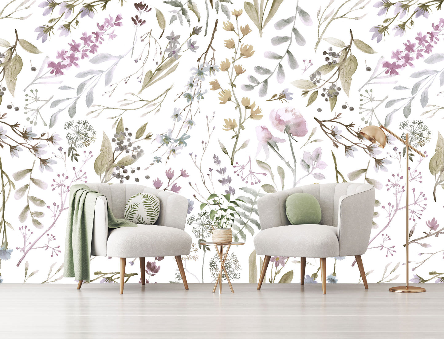 Mural Tropical Flores con Hojas Acuareladas - MT155