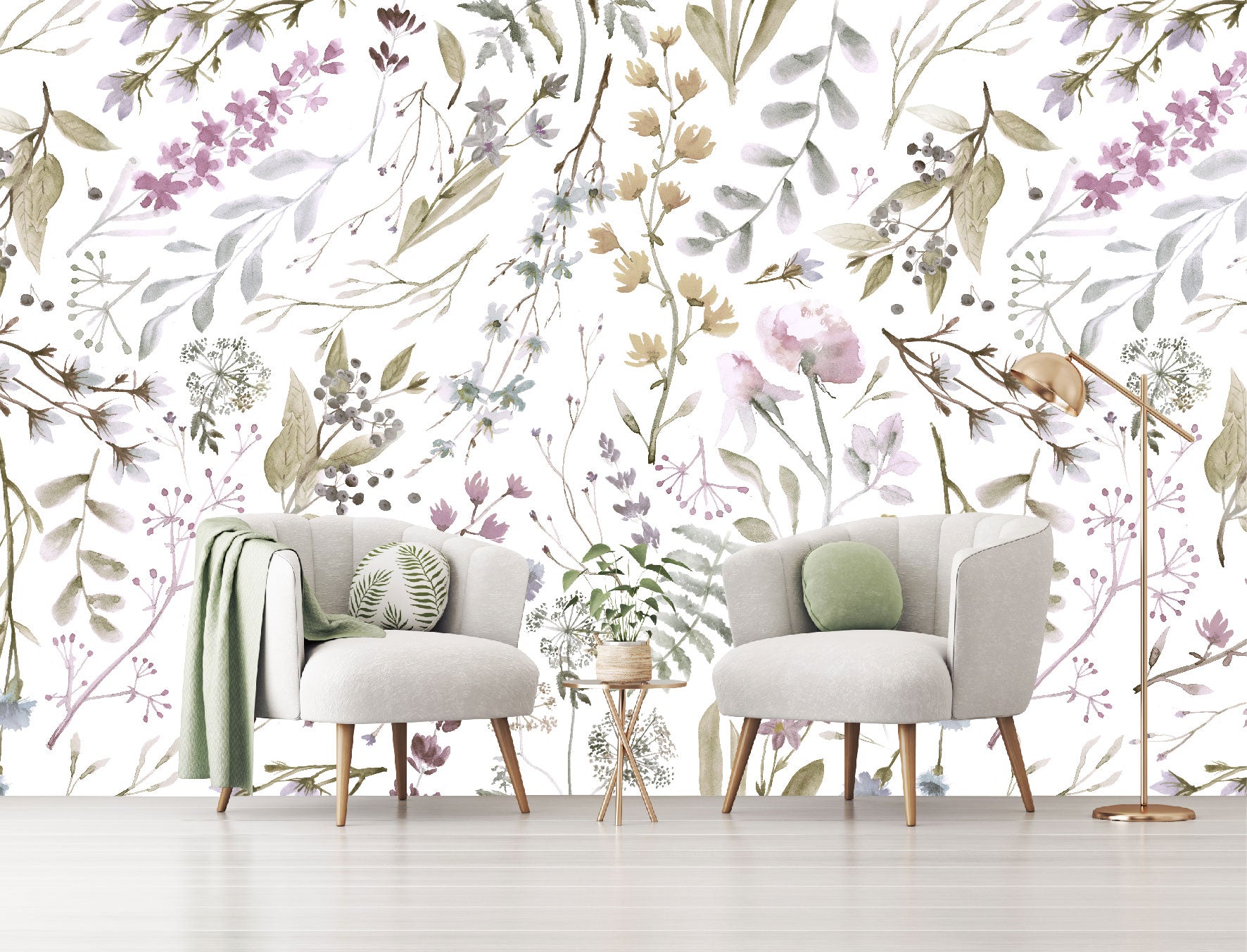 Mural Tropical Flores con Hojas Acuareladas - MT155