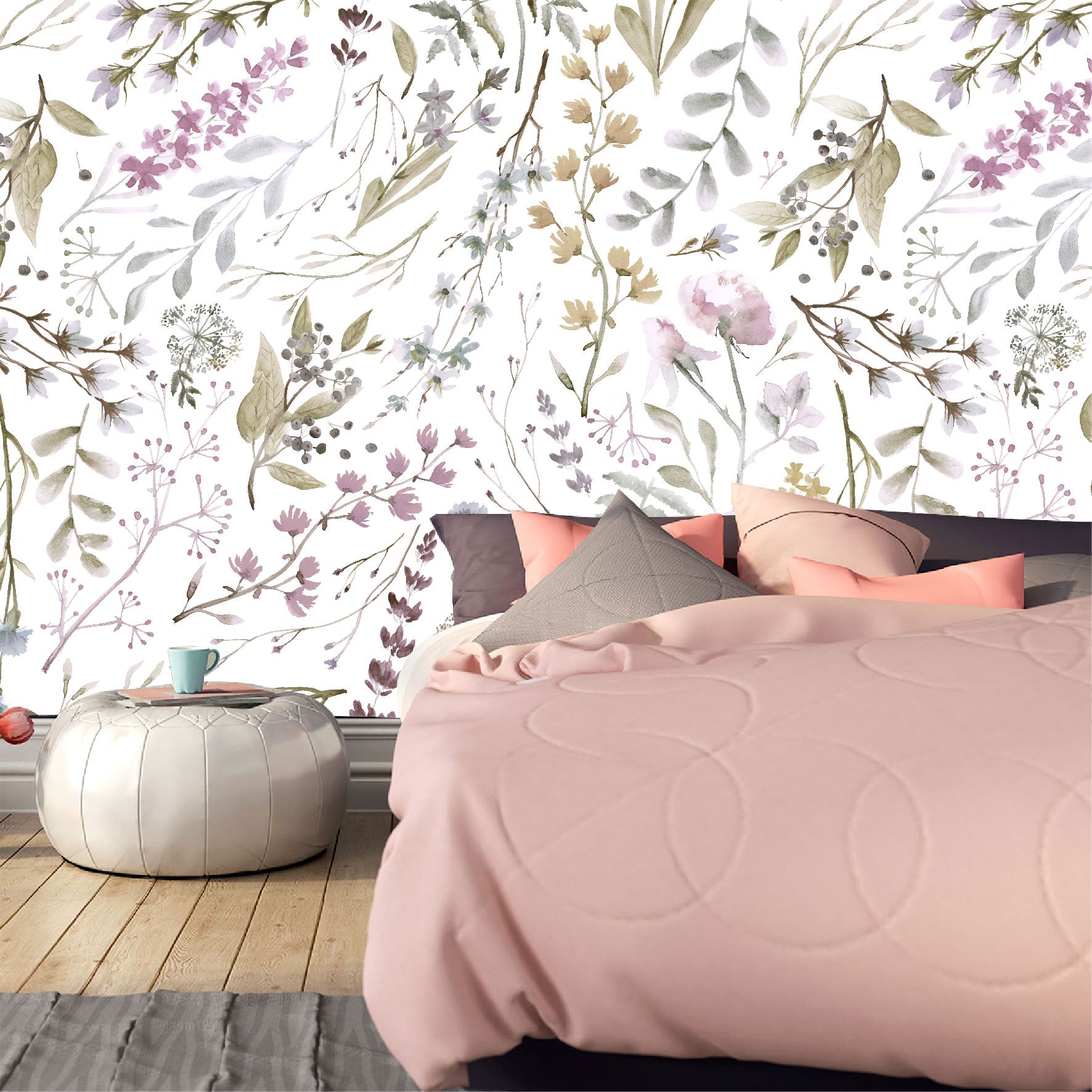 Mural Tropical Flores con Hojas Acuareladas - MT155